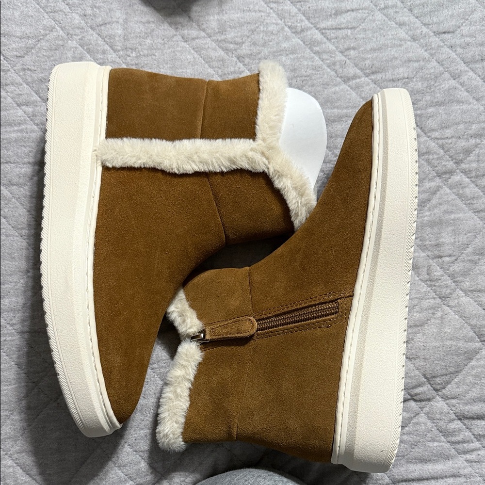 Marc Fisher Tan Suede Boots with White Fur